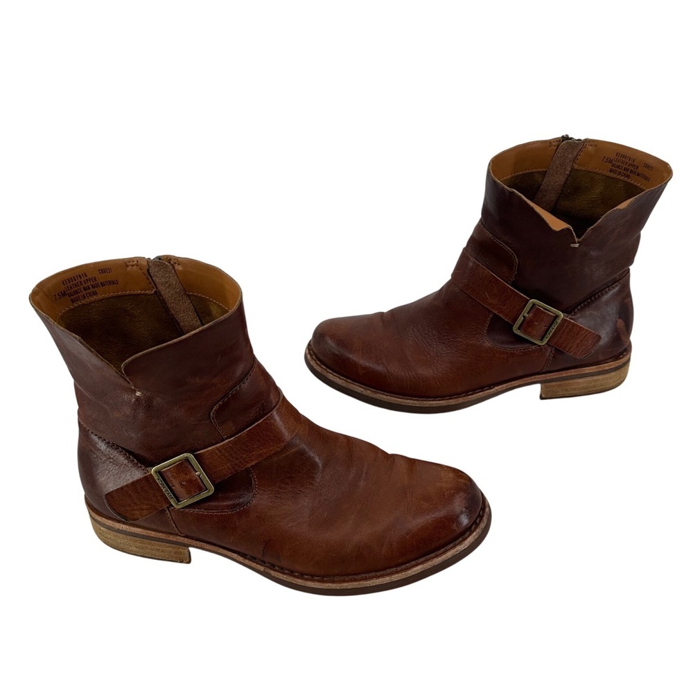 Kork-Ease Brown Leather Buckle Moto Ankle Boots KE0007916 Women 7.5M Grunge